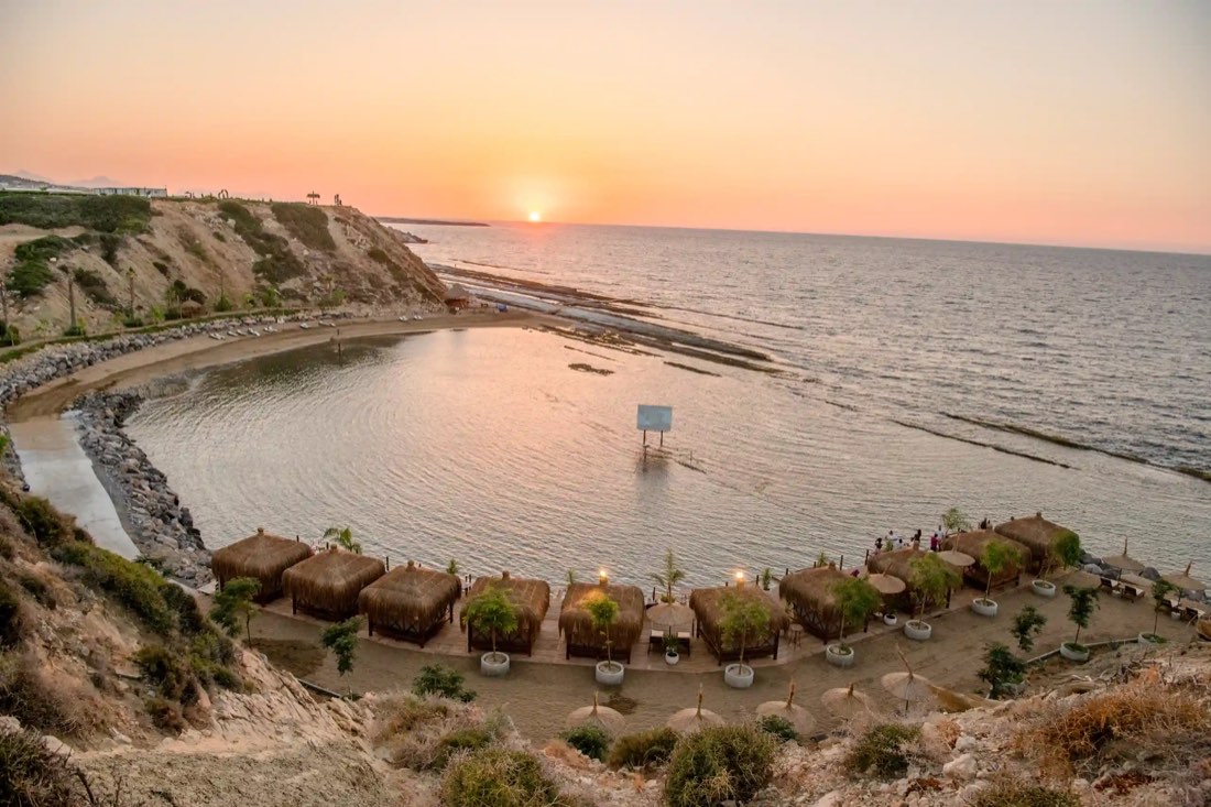 Famagusta sandy beach at sunset